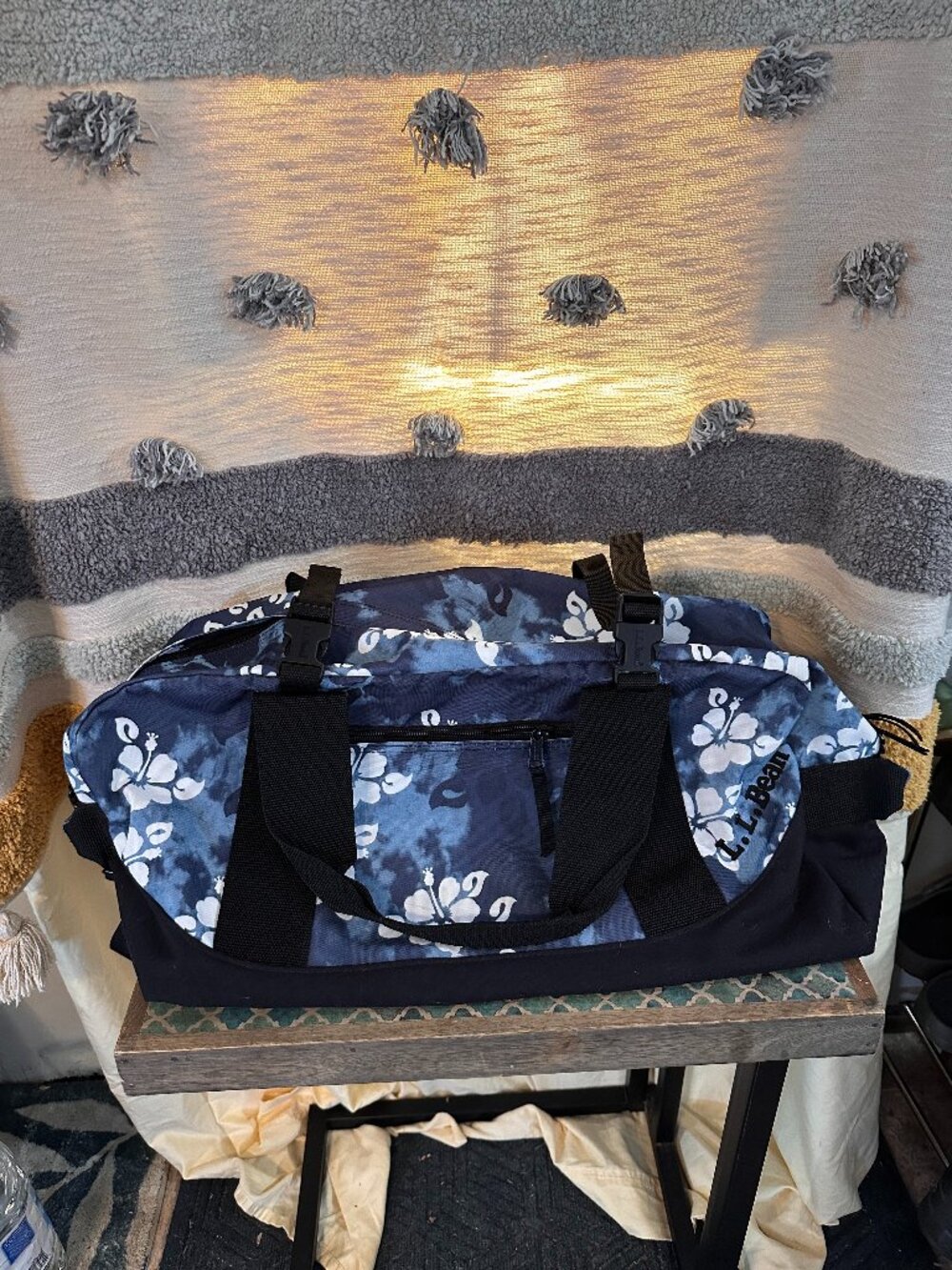 L.L Bean Navy Floral Duffel Bag - 35L